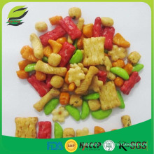 Colored and flavored rice crackers mix